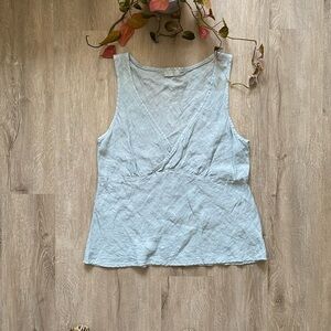 CP Shades Green V Neck Faux Wrap Linen Top Medium